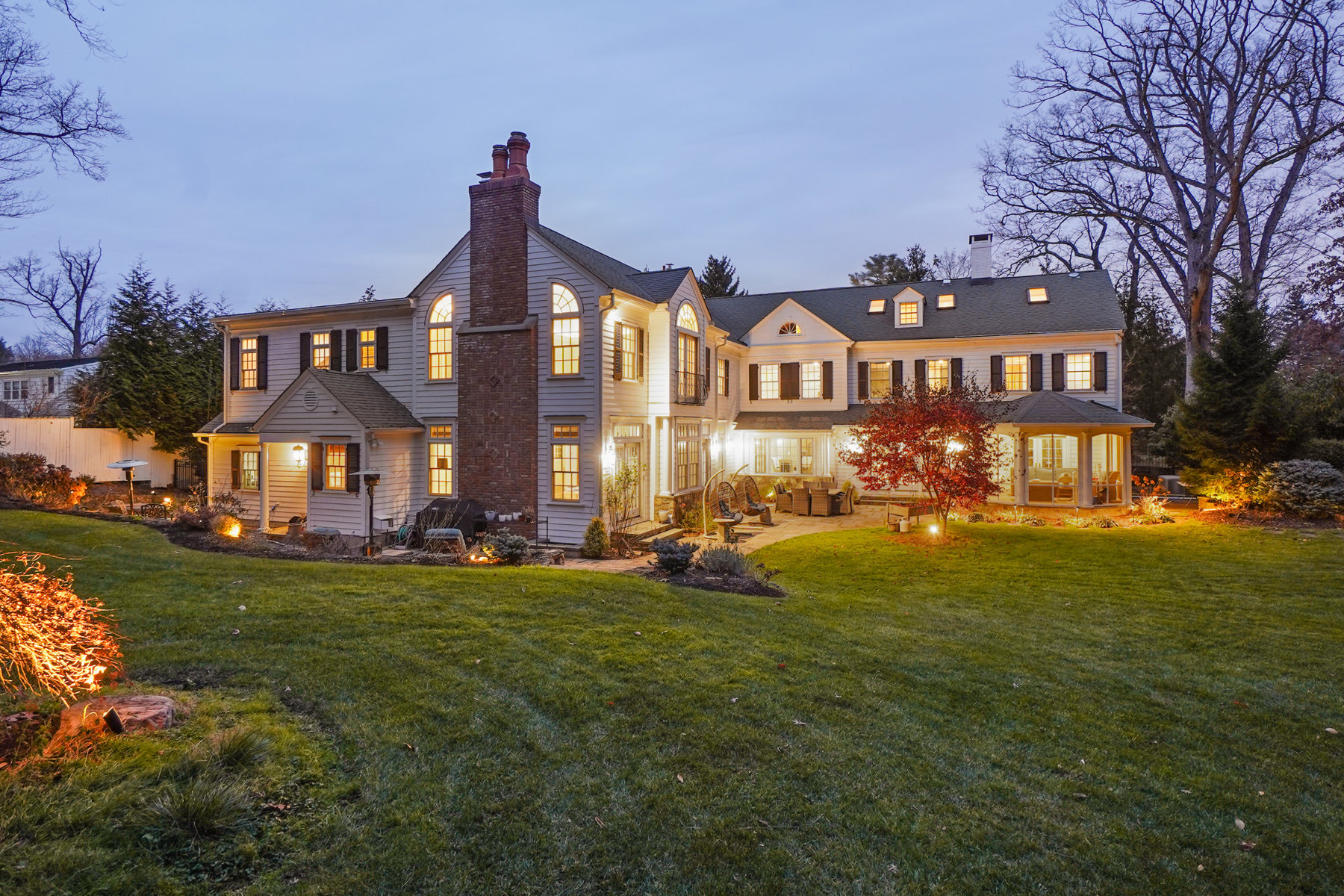 195 Highland Ave, Short Hills - Back of house at dusk